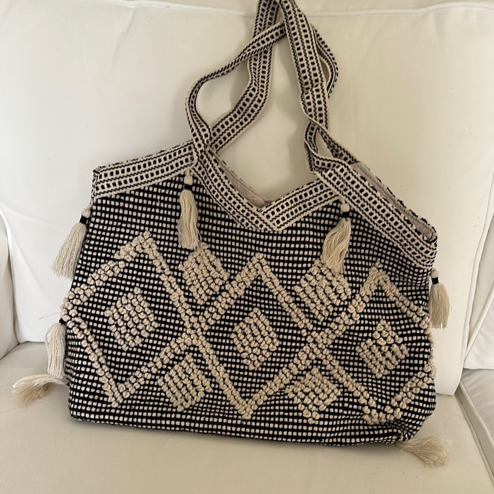H&M Black and White Geometric Tote Bag